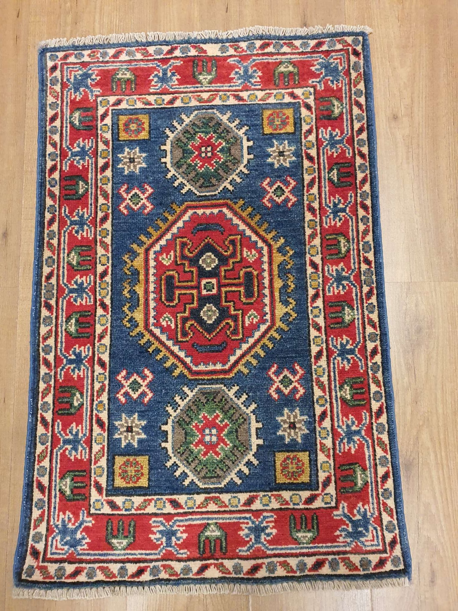 meer Inzet Huichelaar 092x53 handgeknoopt oosters tapijt kazak ID14869 - Vintage Perzische en Oosterse  Tapijten