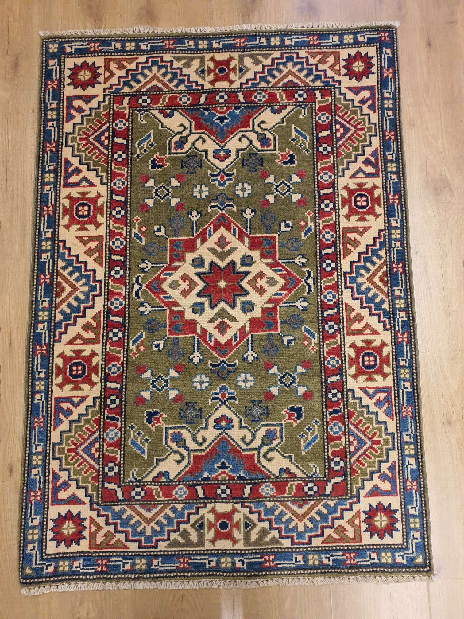 122x83 handgeknoopt oosters tapijt kazak - Vintage en Oosterse