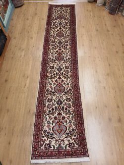 378x75 Vintage handgeknoopt perzisch tapijt loper mashad ID15724