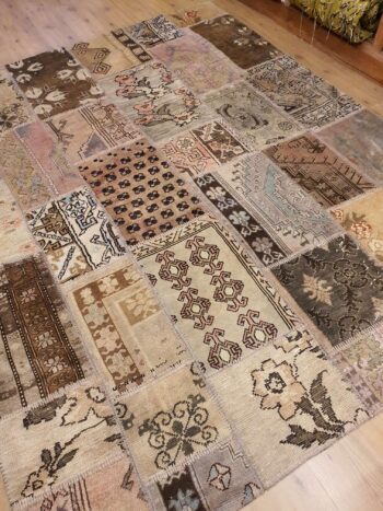 266x213 vintage handgeknoopt oosters tapijt patchwork ID17397 - Afbeelding 2