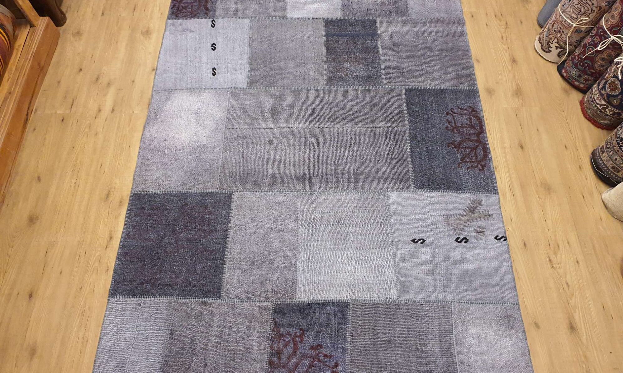 240x170 vintage handgeweven Oosterse tapijt patchwork - Vintage Perzische en Oosterse Tapijten