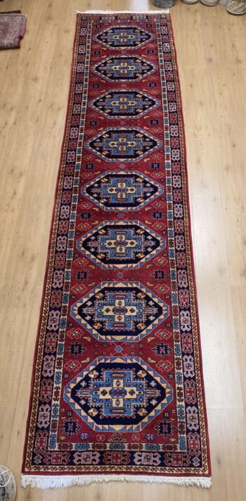 400x90 vintage handgeknoopt oosters tapijt loper kazak ID20651