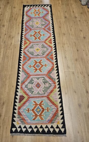 296x76 handgeweven oosterse wollen kelim loper ID30317