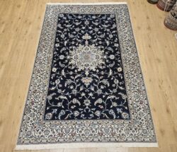 205x128 vintage handgeknoopt perzisch tapijt nain 6la met zijde ID30836