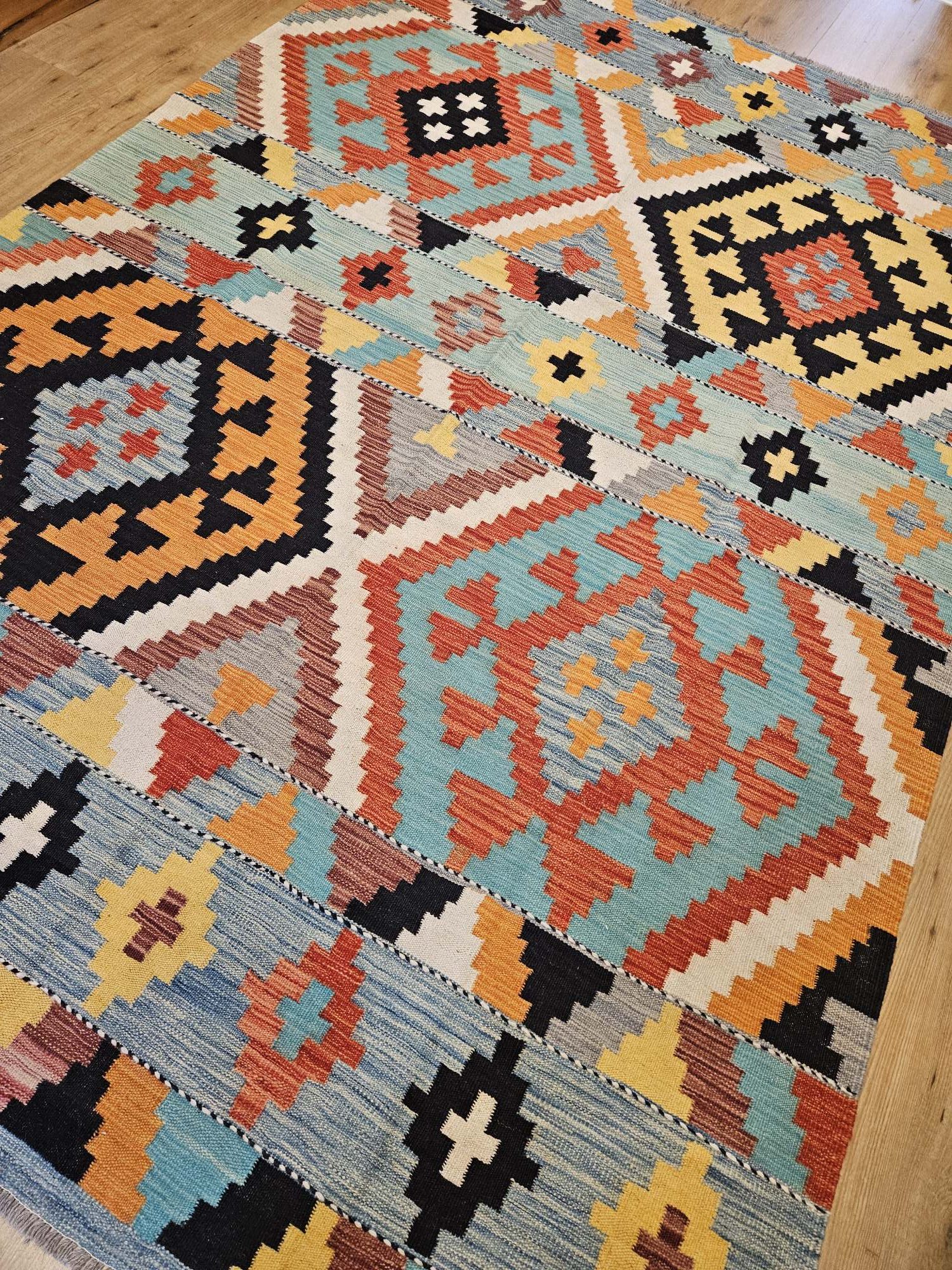 302x200 handgeweven oosterse wollen kelim ID32144 - Afbeelding 2