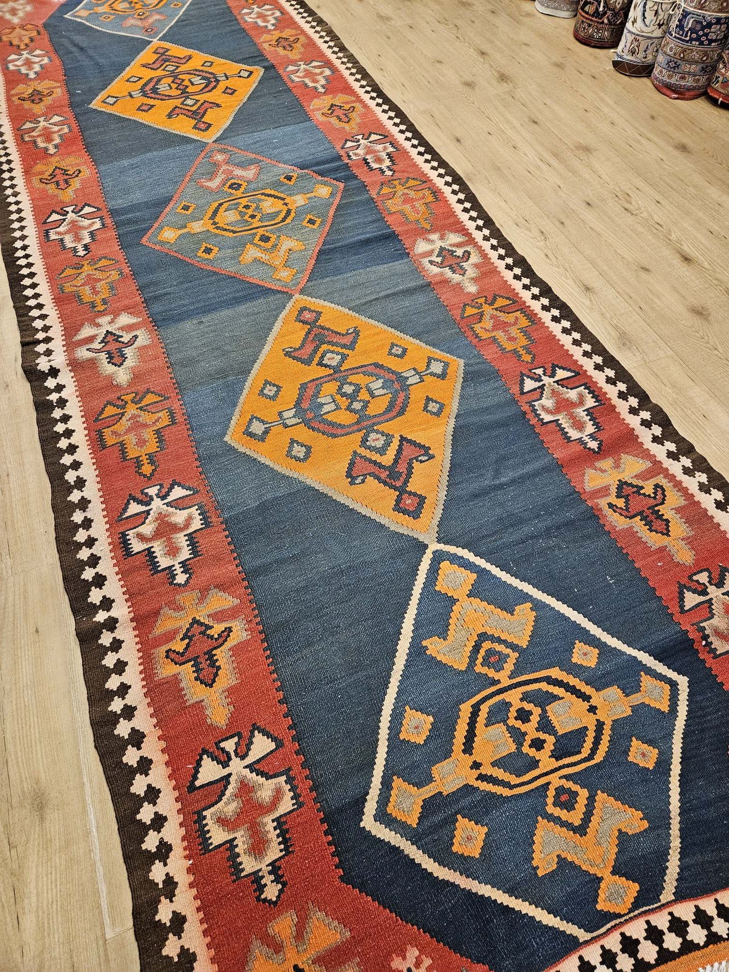 453x136 vintage handgeweven perzische wollen kelim ID32260 - Afbeelding 2