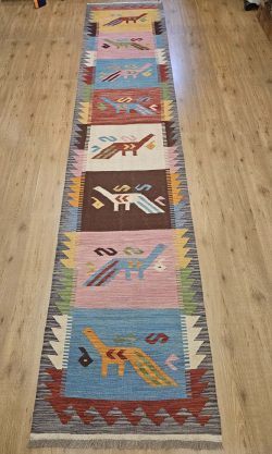 392x80 handgeweven oosterse wollen kelim loper ID32403