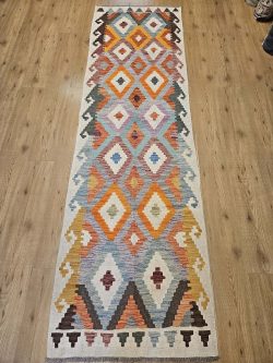 286x83 handgeweven oosterse wollen kelim loper ID32148