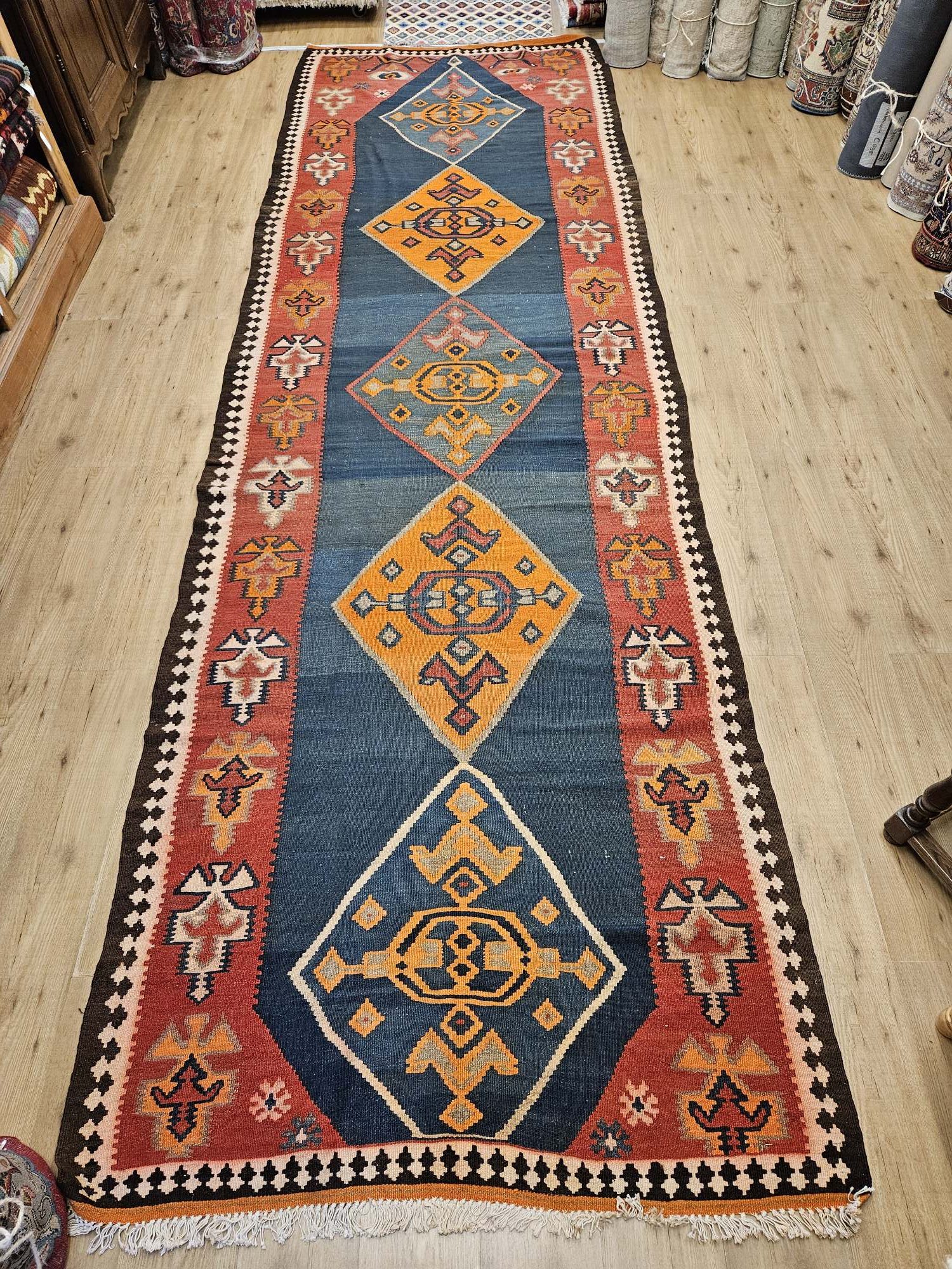 453x136 vintage handgeweven perzische wollen kelim ID32260