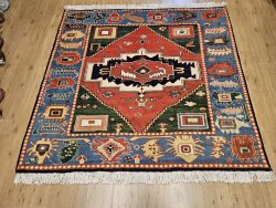 190x199 vintage handgeknoopt oosters tapijt heriz ID32279