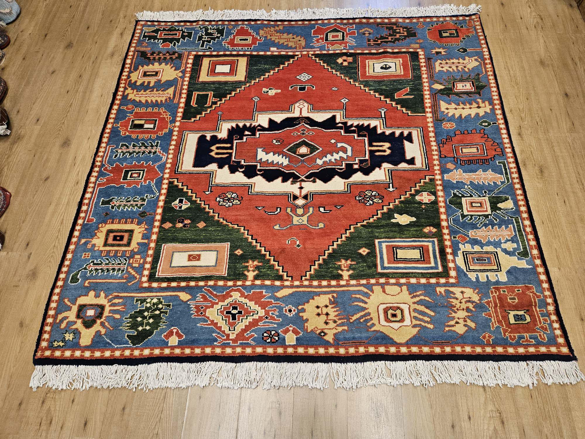 190x199 vintage handgeknoopt oosters tapijt heriz ID32279