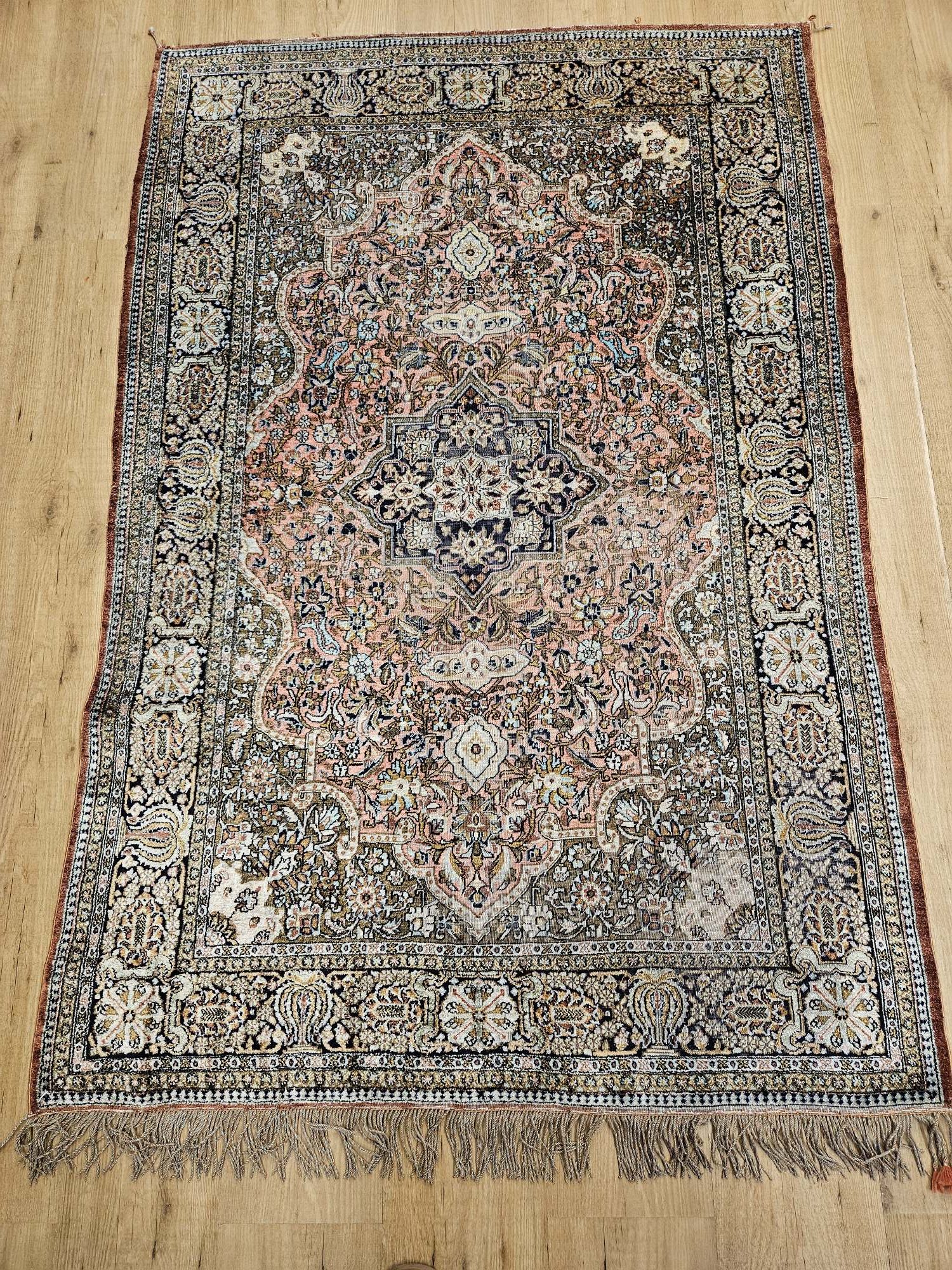 170x110 vintage handgeknoopt perzisch tapijt ghom zijde ID32539