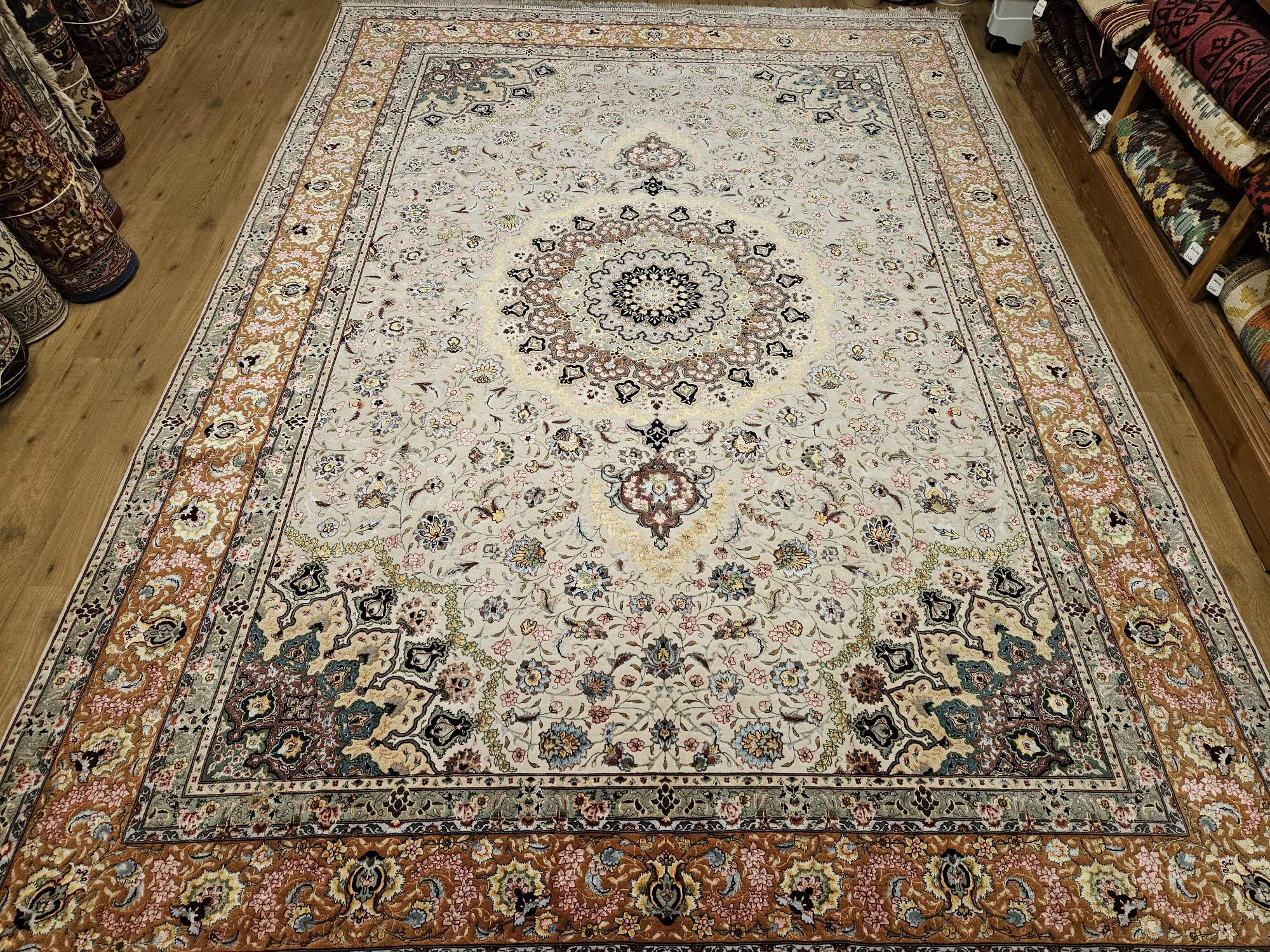 355x250 vintage handgeknoopt perzisch tapijt tabriz 60raj met zijde ID32416