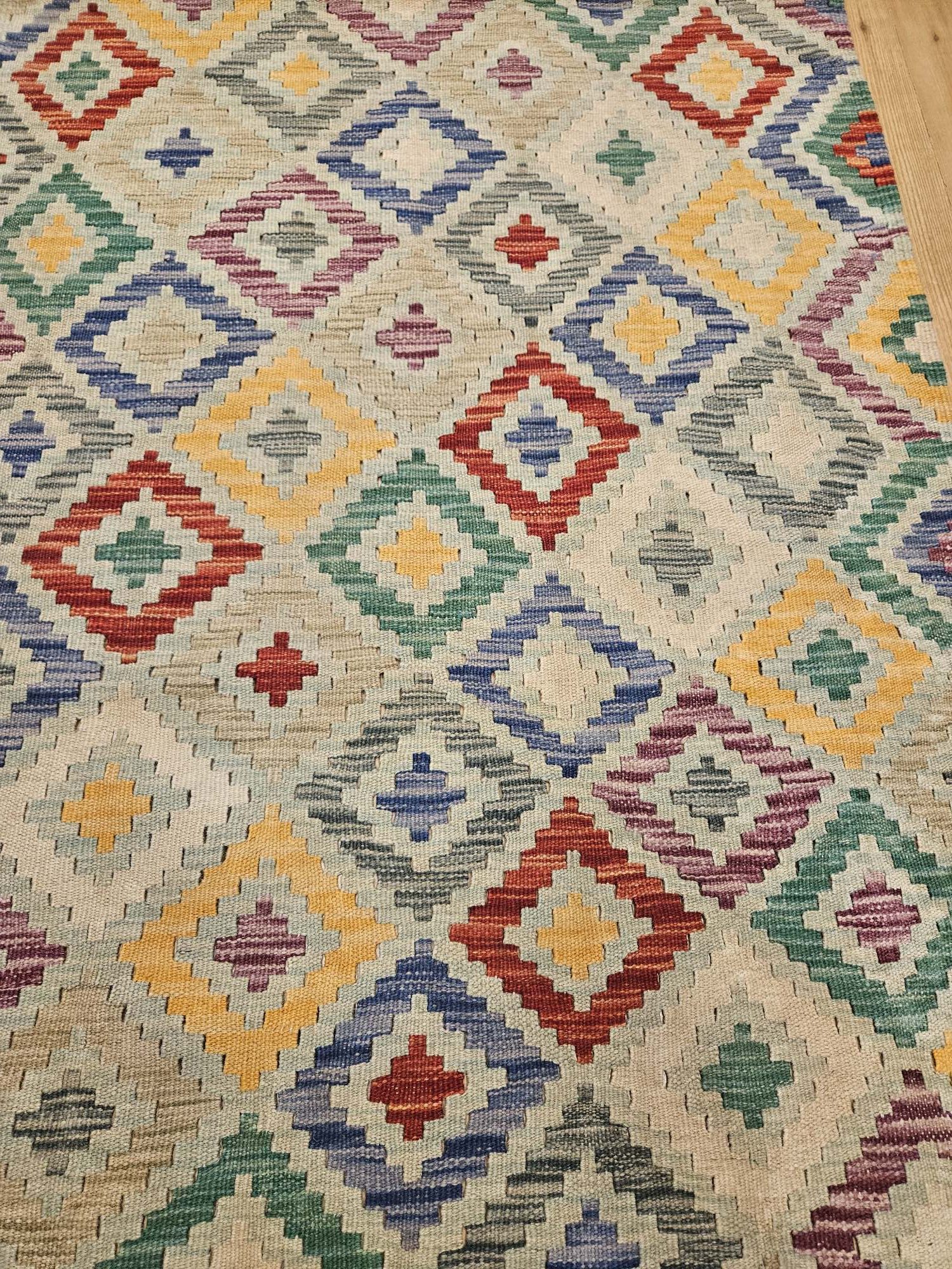 308x89 handgeweven oosterse wollen kelim loper ID32925 - Afbeelding 2