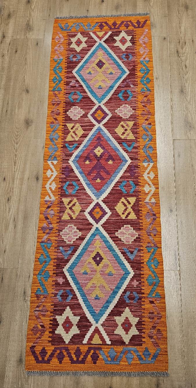 195x62 handgeweven Oosterse wollen kelim loper ID33033