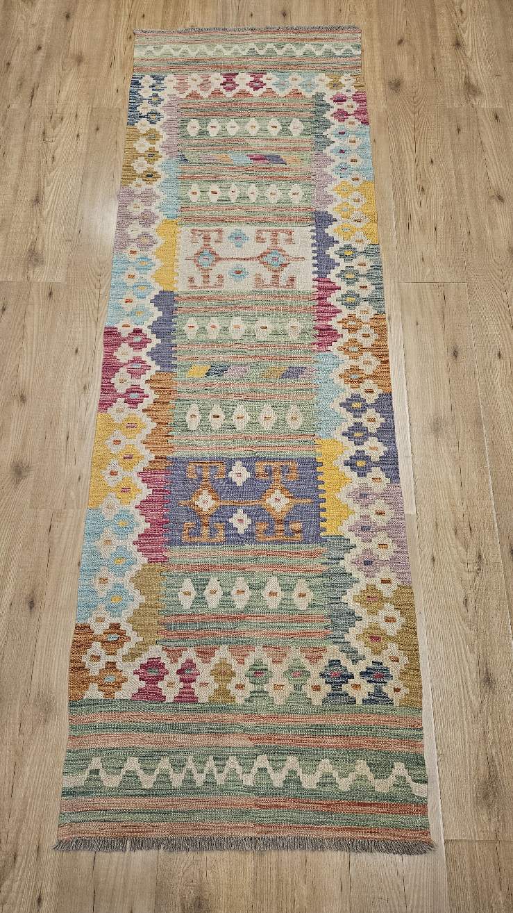 245x76 handgeweven oosterse wollen kelim loper ID32940