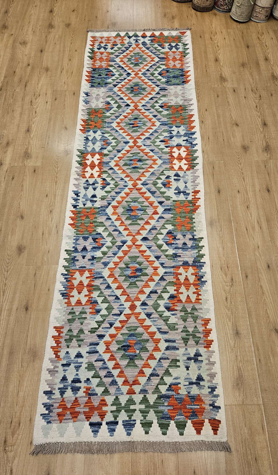 286x84 handgeweven oosterse wollen kelim loper ID32967