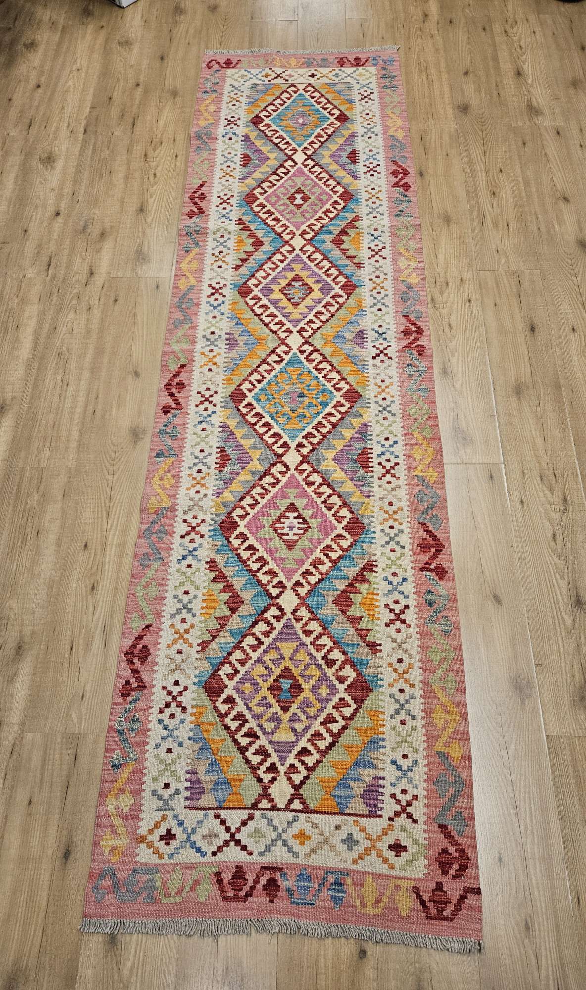 291x80 handgeweven oosterse wollen kelim loper ID32963