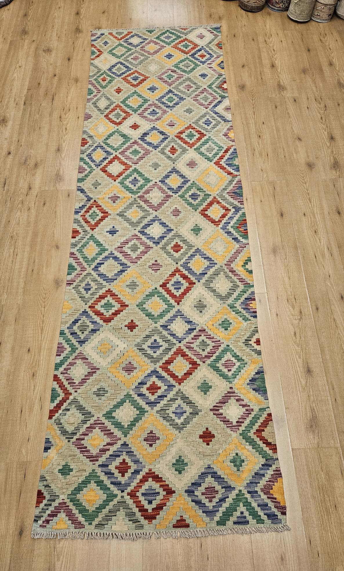 308x89 handgeweven oosterse wollen kelim loper ID32925