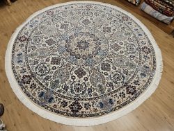 260 rond vintage handgeknoopt perzisch tapijt nain ID33095