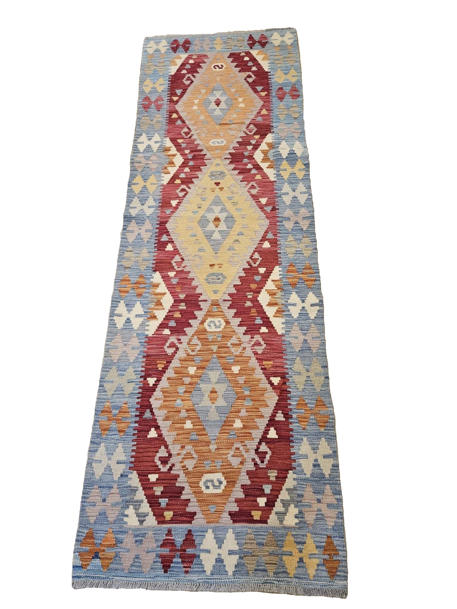 254x80 handgeweven oosterse wollen kelim loper ID33466 - Afbeelding 2