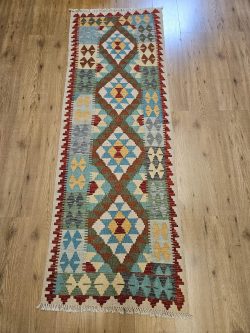 205x77 handgeweven oosterse wollen kelim loper ID33550