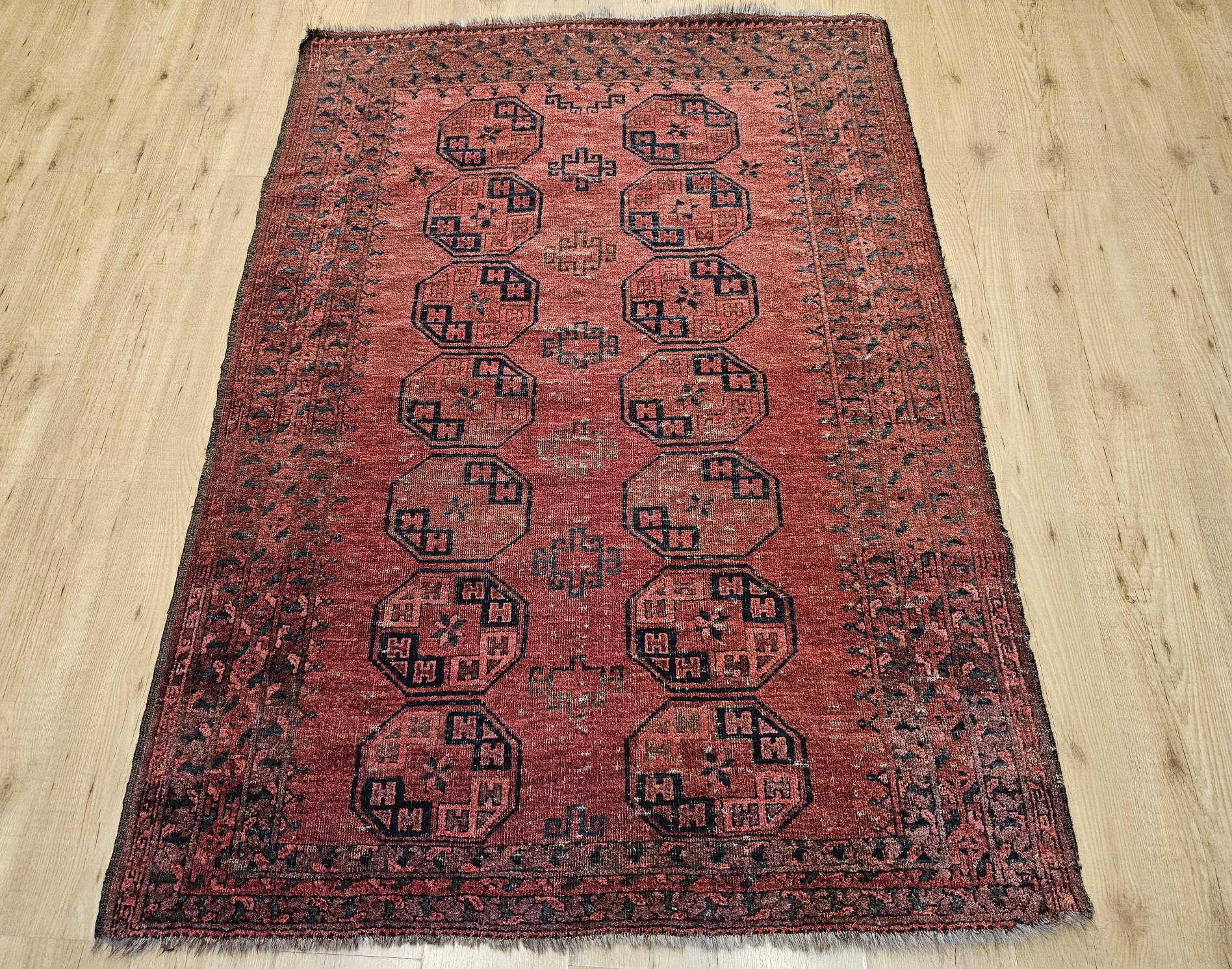 185x133 vintage handgeknoopt oosters tapijt ersari antiek ID33576