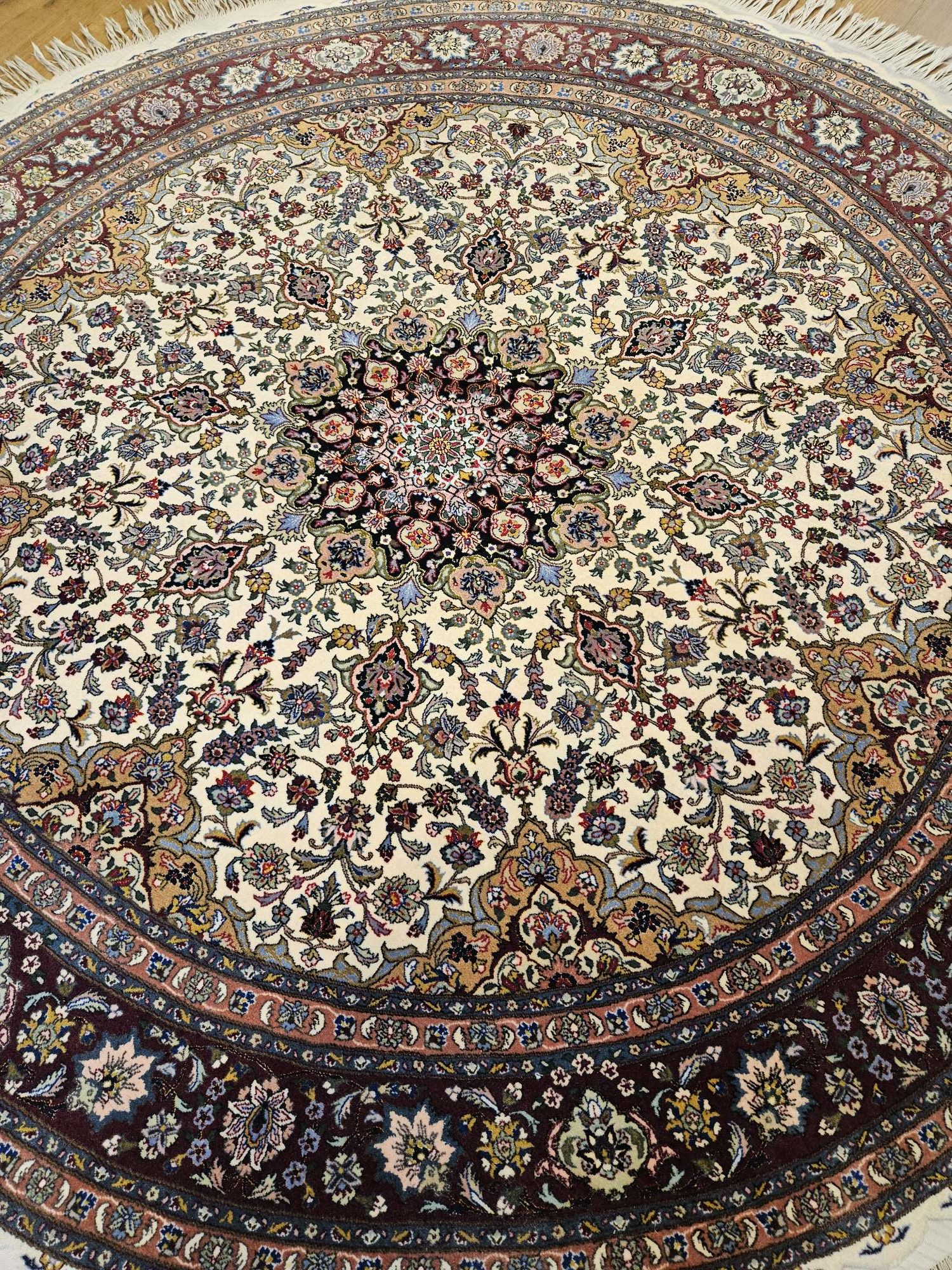 206 rond vintage handgeknoopt perzisch tapijt tabriz 50raj met zijde ID33642 - Afbeelding 2