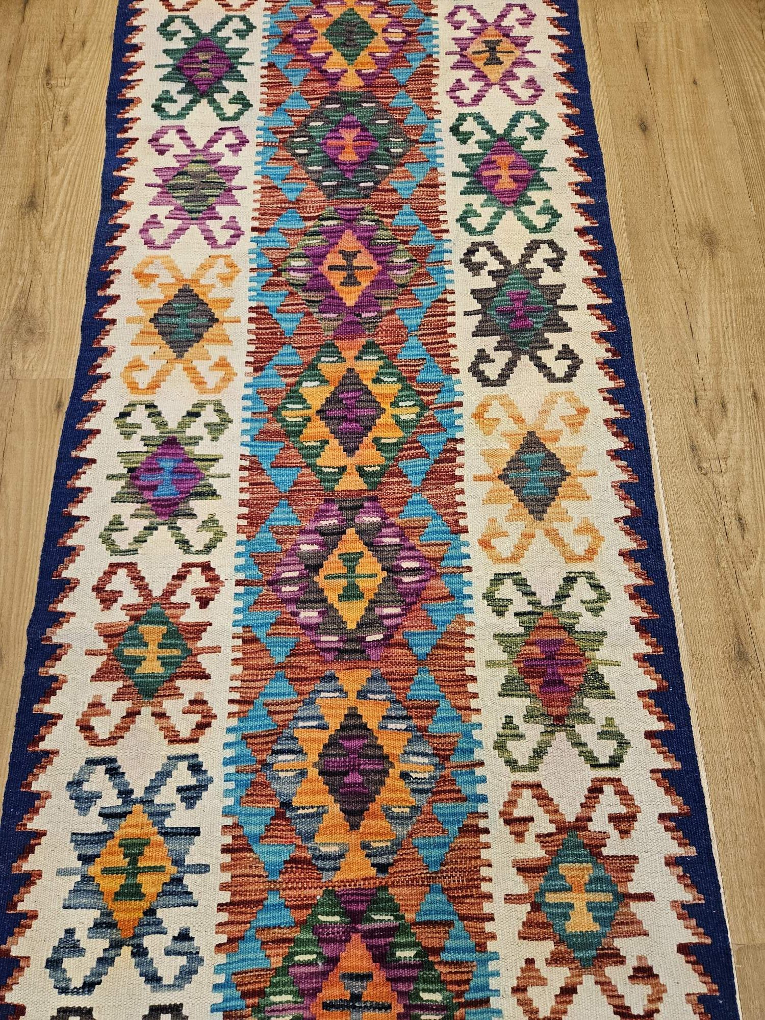 487x78 handgeweven oosterse wollen kelim loper ID33692 - Afbeelding 2