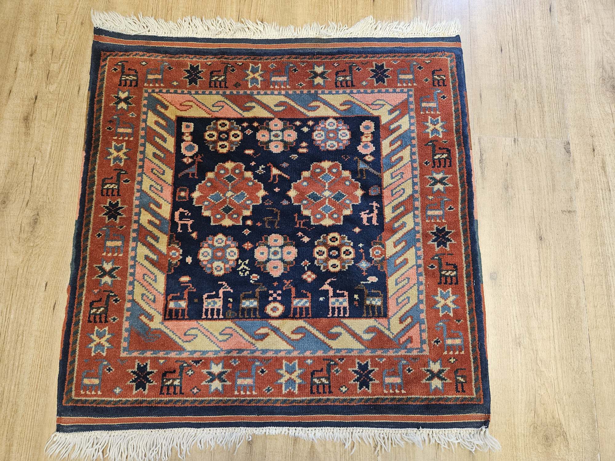 077x78 vintage handgeknoopt perzisch tapijt kazak ID33664