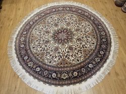 206 rond vintage handgeknoopt perzisch tapijt tabriz 50raj met zijde ID33642