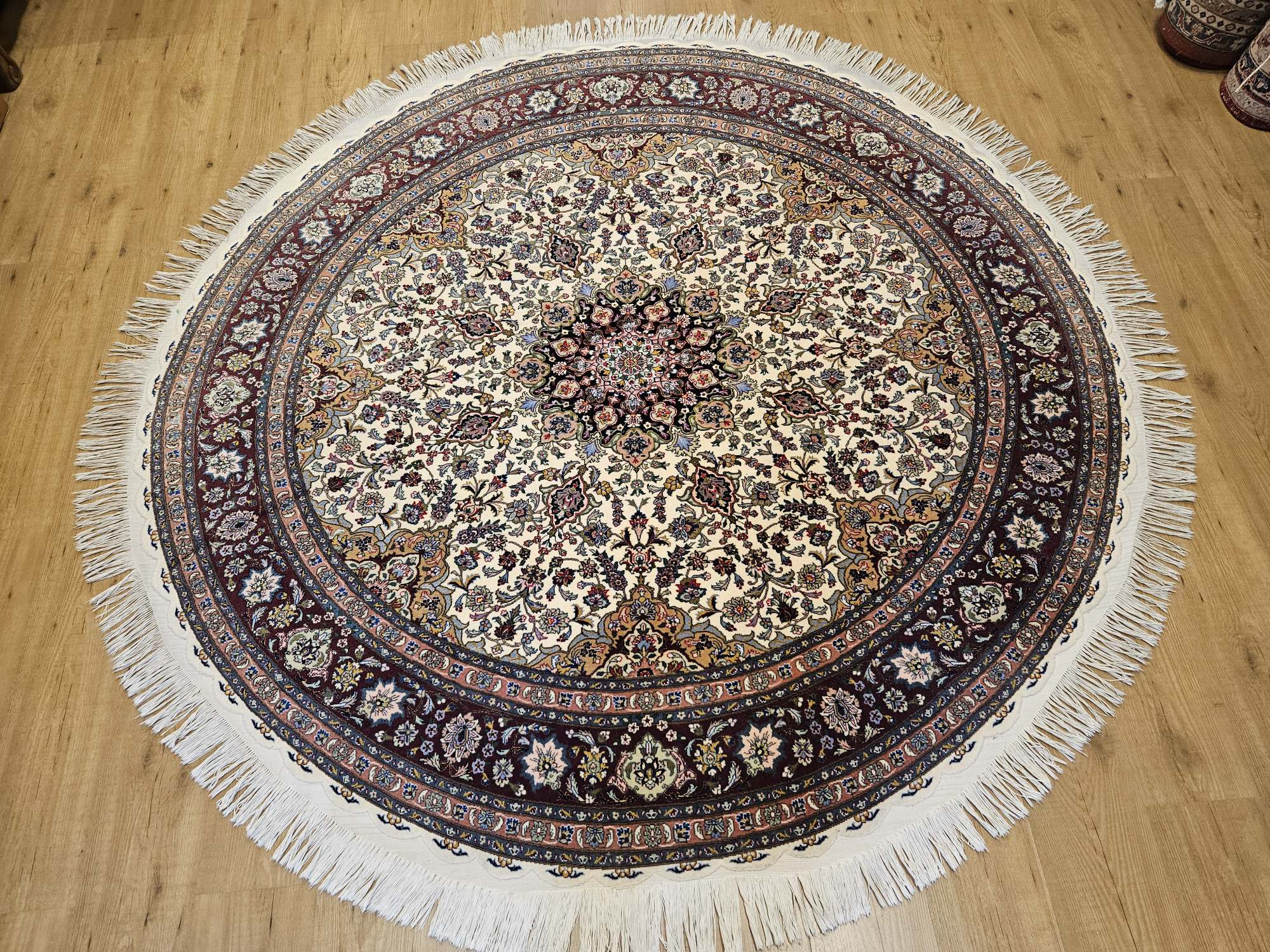 206 rond vintage handgeknoopt perzisch tapijt tabriz 50raj met zijde ID33642