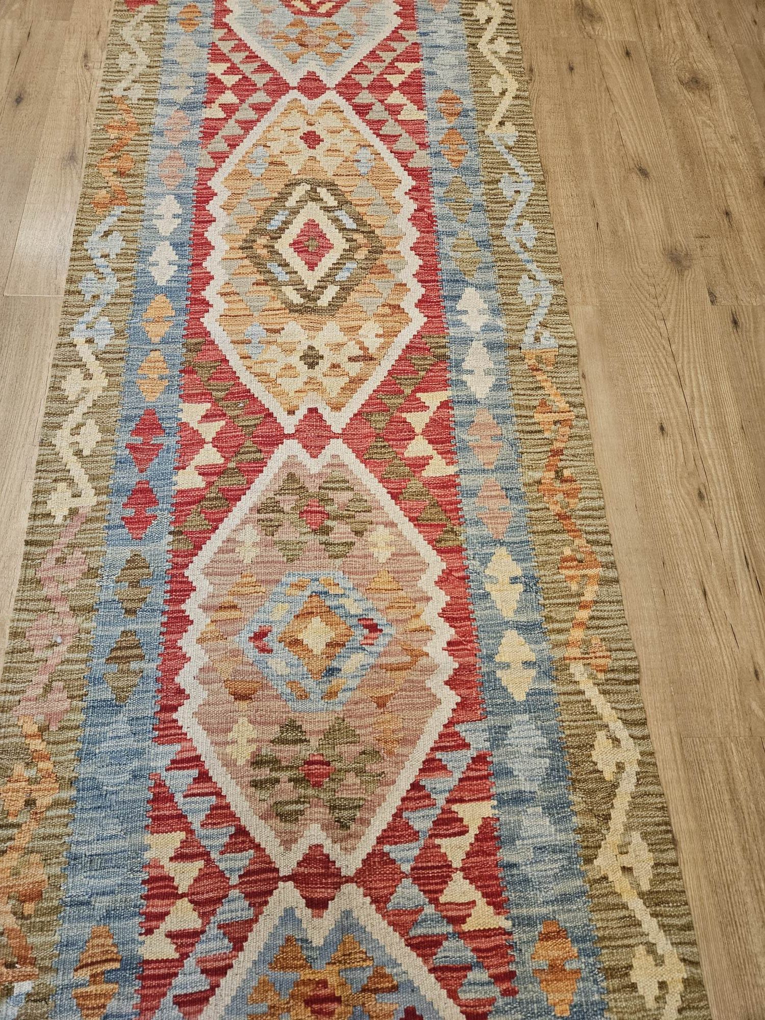 291x81 handgeweven oosterse wollen kelim loper ID33716 - Afbeelding 2