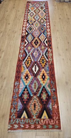 392x76 handgeweven oosterse wollen kelim loper ID33698