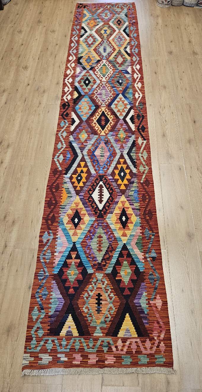392x76 handgeweven oosterse wollen kelim loper ID33698