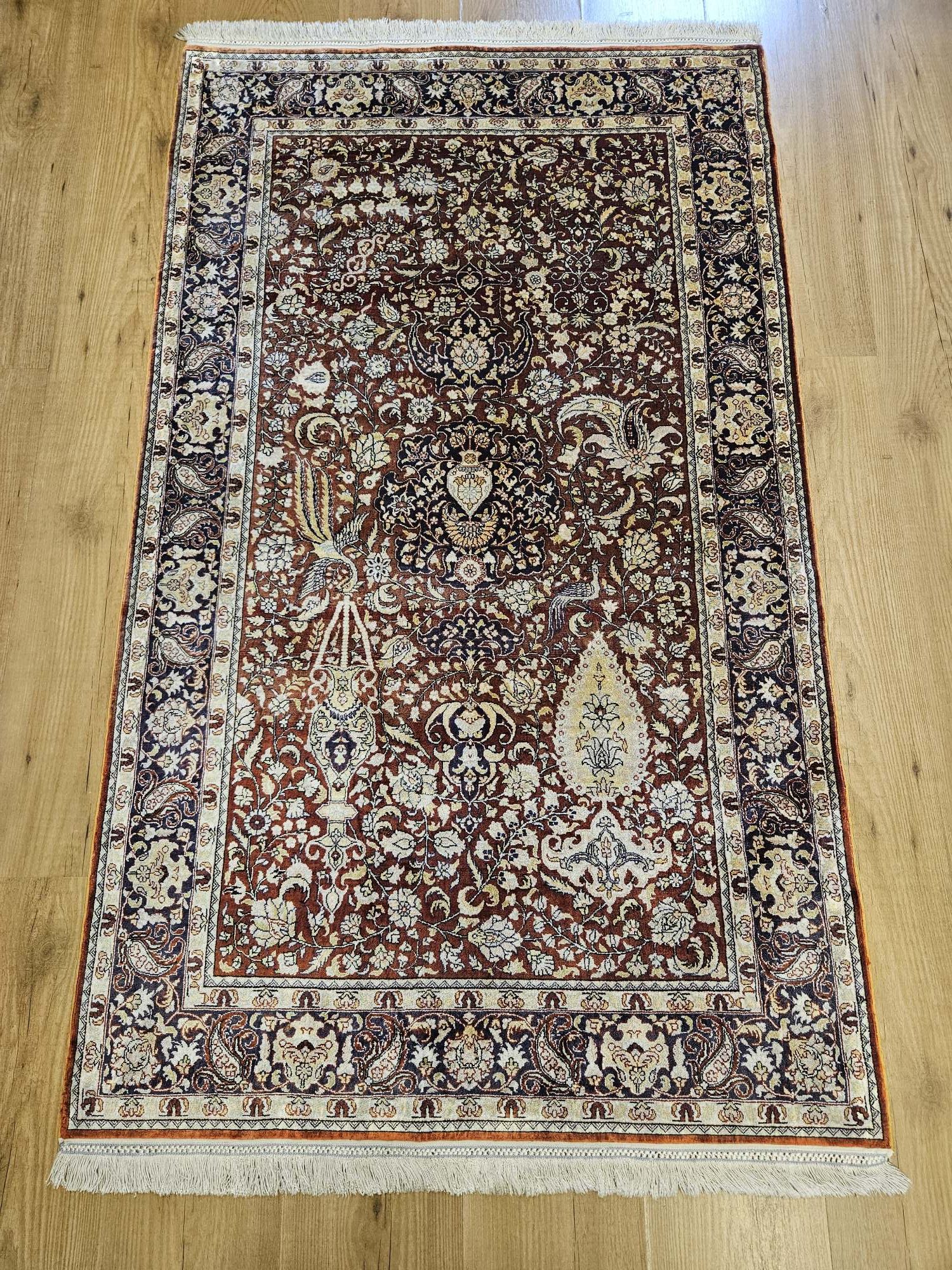 160x91 vintage handgeknoopt oosters Hereke zijde ID33704