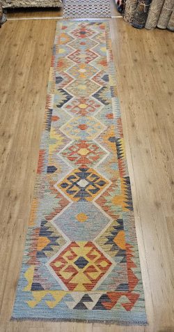398x84 handgeweven oosterse wollen kelim loper ID33756