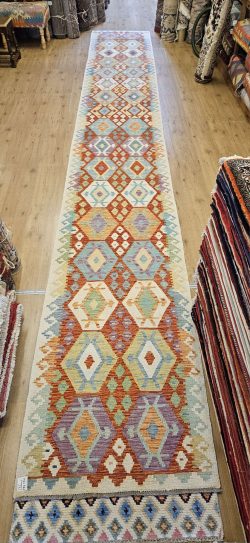 594x84 handgeweven oosterse wollen kelim loper ID33768