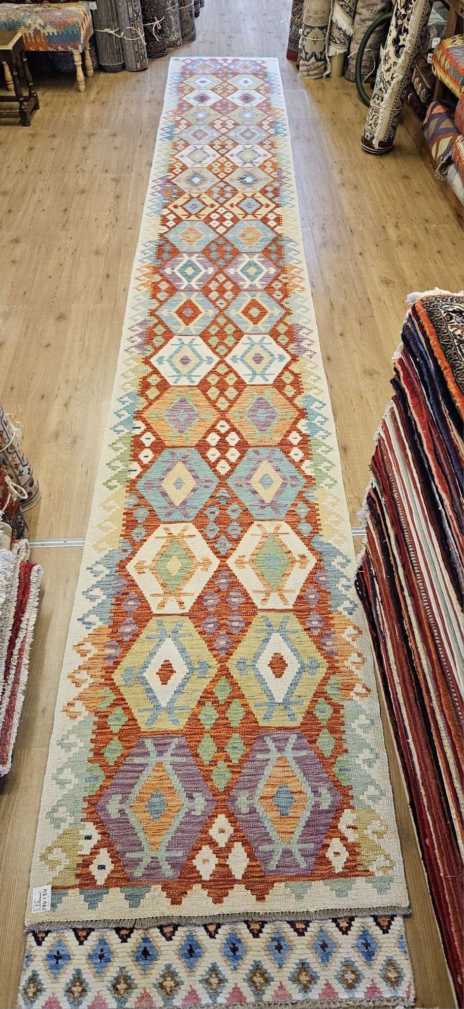 594x84 handgeweven oosterse wollen kelim loper ID33768